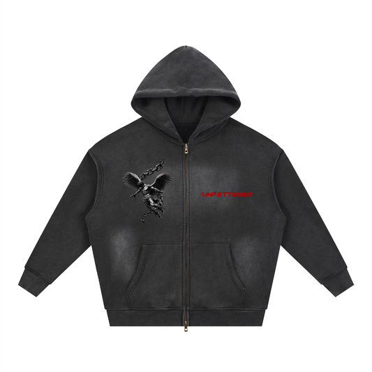 Sunfade Two-way Zipper Boxy Fleece Hoodie
